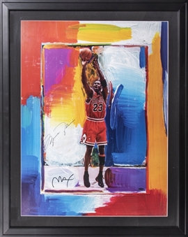 Michael Jordan Signed Litho By Artist Peter Max In 32x39 Framed Display (UDA)